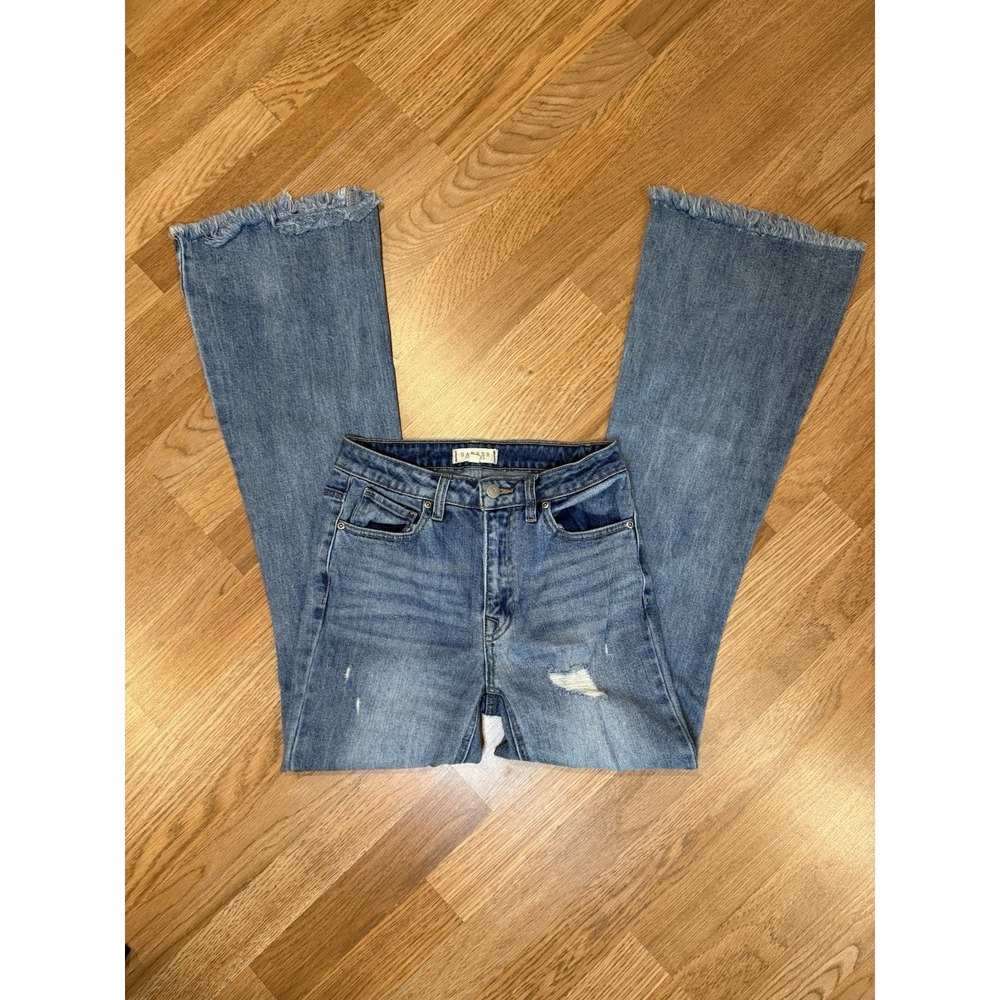 Harper Heritage Medium Wash Flare Jeans High Rise Size 26 Distressed Stretch EUC